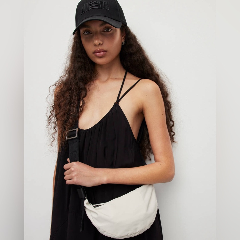Half Moon Nylon Crossbody Bag in Ivory